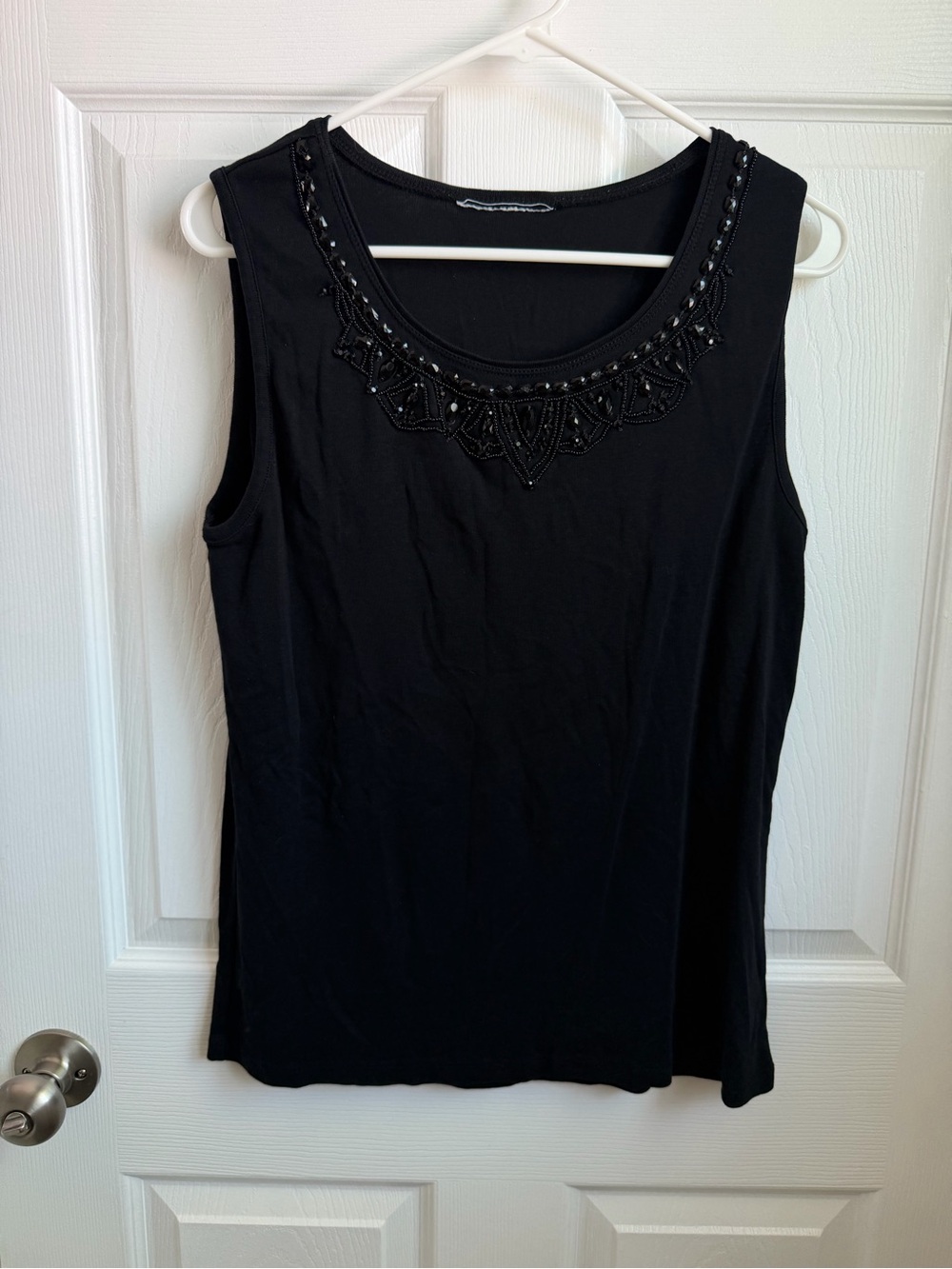 Women's Black Solid Beaded Scoop Neck Sleeveless Pullover Tank Top Regular XL